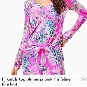 Pj knit ls top plumeria pink I’m feline fine knit